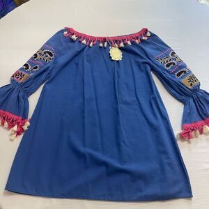 NWT VELZERA Royal Blue Embroidered Dress Size Medium New